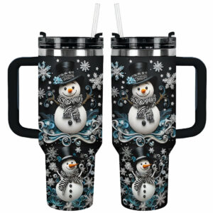 Snowflake Charm Snowman Christmas Custom Stanley Quencher 40oz Stainless Steel Tumbler With Handle - Threewoofs