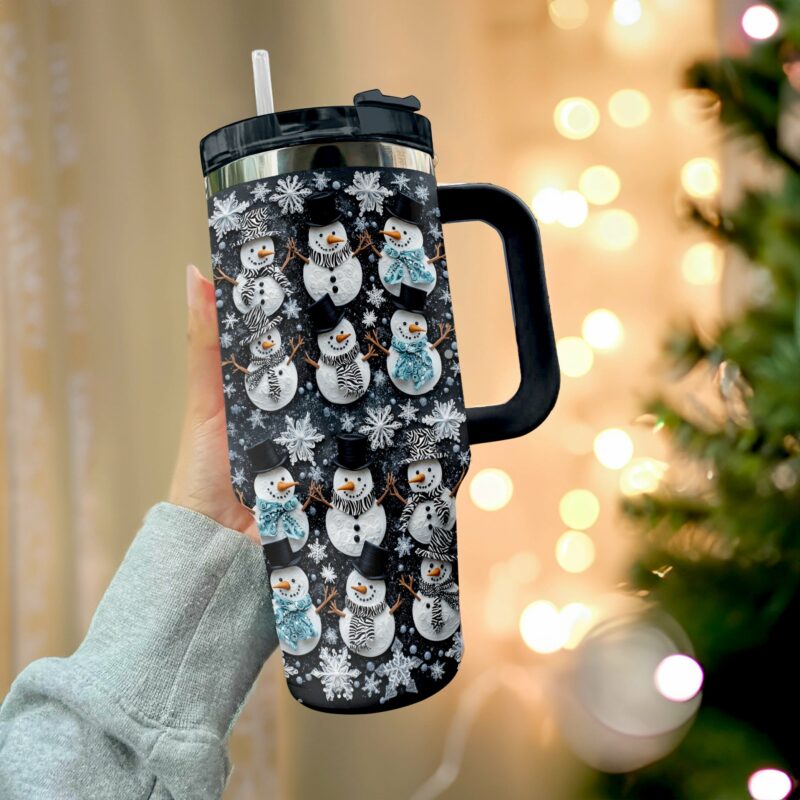 Snowflake Cheer Christmas Custom Stanley Quencher 40oz Stainless Steel Tumbler With Handle - Threewoofs - Image 2