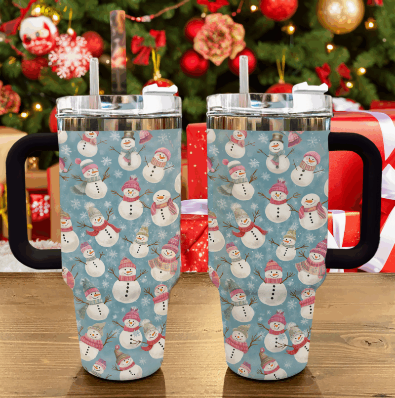 Snowflakes & Snowmen Adventure Christmas Custom Stanley Quencher 40oz Stainless Steel Tumbler With Handle - Threewoofs - Image 2