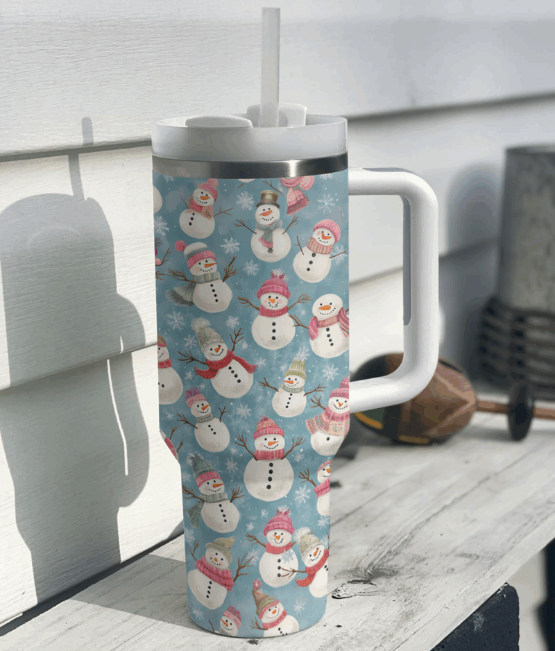 Snowflakes & Snowmen Adventure Christmas Custom Stanley Quencher 40oz Stainless Steel Tumbler With Handle - Threewoofs - Image 3