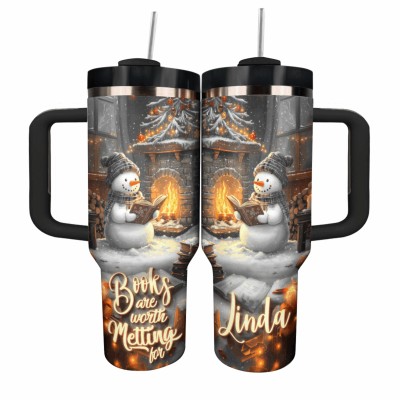 Snowman Books Are Worth Melting For Christmas Custom Stanley Quencher 40oz Stainless Steel Tumbler With Handle - Threewoofs