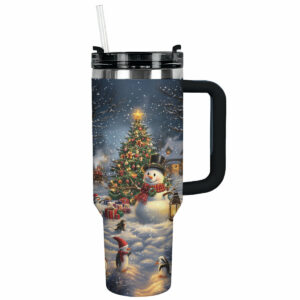 Snowman Christmas Custom Stanley Quencher 40oz Stainless Steel Tumbler With Handle - Threewoofs