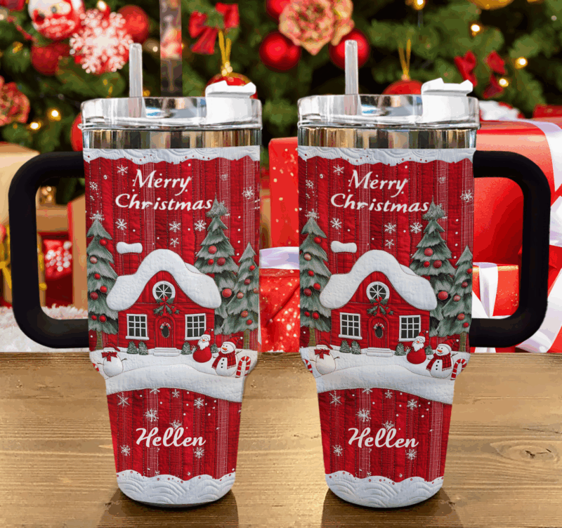 Snowman Christmas Custom Stanley Quencher 40oz Stainless Steel Tumbler With Handle - Threewoofs - Image 2