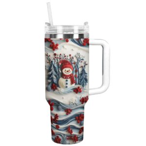 Snowman Christmas Custom Stanley Quencher 40oz Stainless Steel Tumbler With Handle - Threewoofs