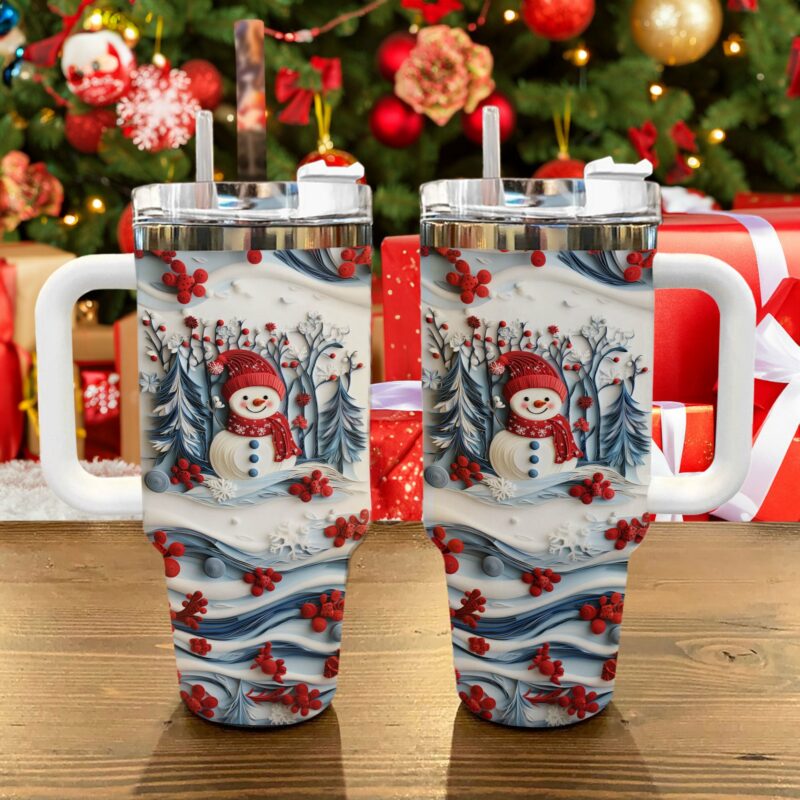 Snowman Christmas Custom Stanley Quencher 40oz Stainless Steel Tumbler With Handle - Threewoofs - Image 2