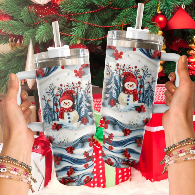 Snowman Christmas Custom Stanley Quencher 40oz Stainless Steel Tumbler With Handle - Threewoofs - Image 3