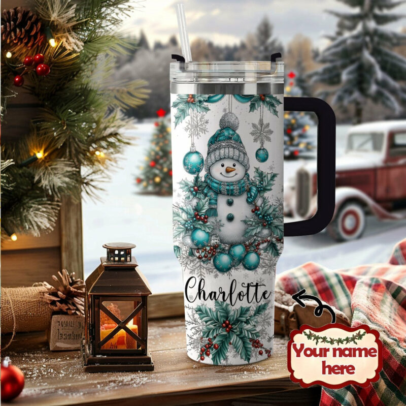 Snowman Christmas Custom Stanley Quencher 40oz Stainless Steel Tumbler With Handle - Threewoofs - Image 3