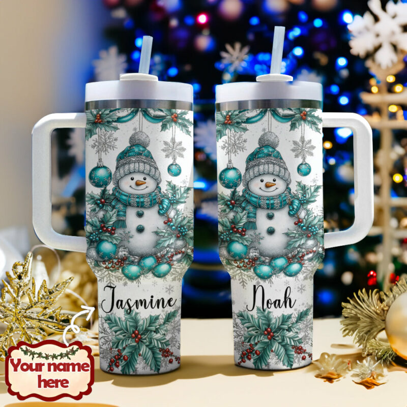 Snowman Christmas Custom Stanley Quencher 40oz Stainless Steel Tumbler With Handle - Threewoofs - Image 2