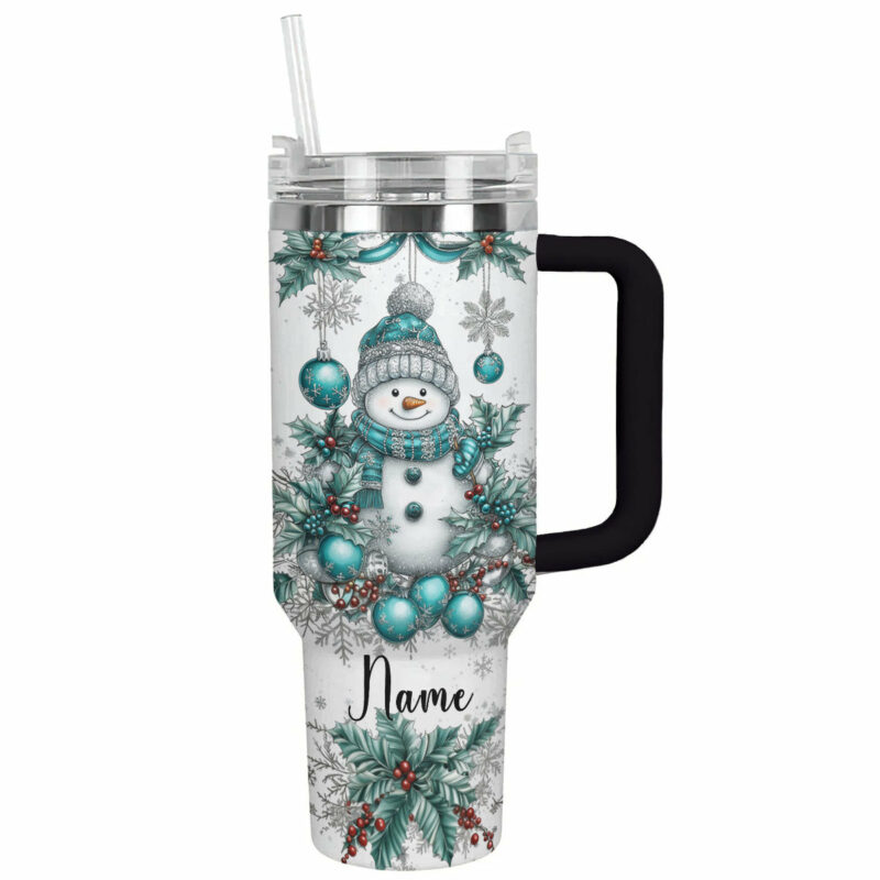 Snowman Christmas Custom Stanley Quencher 40oz Stainless Steel Tumbler With Handle - Threewoofs
