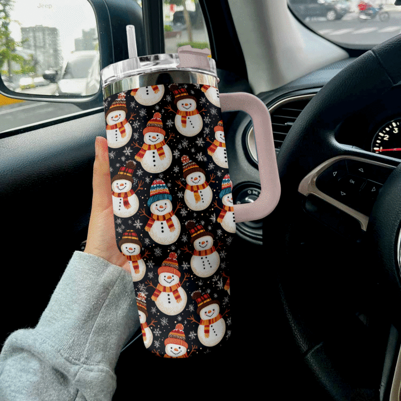 Snowman Joy Christmas Custom Stanley Quencher 40oz Stainless Steel Tumbler With Handle - Threewoofs - Image 3