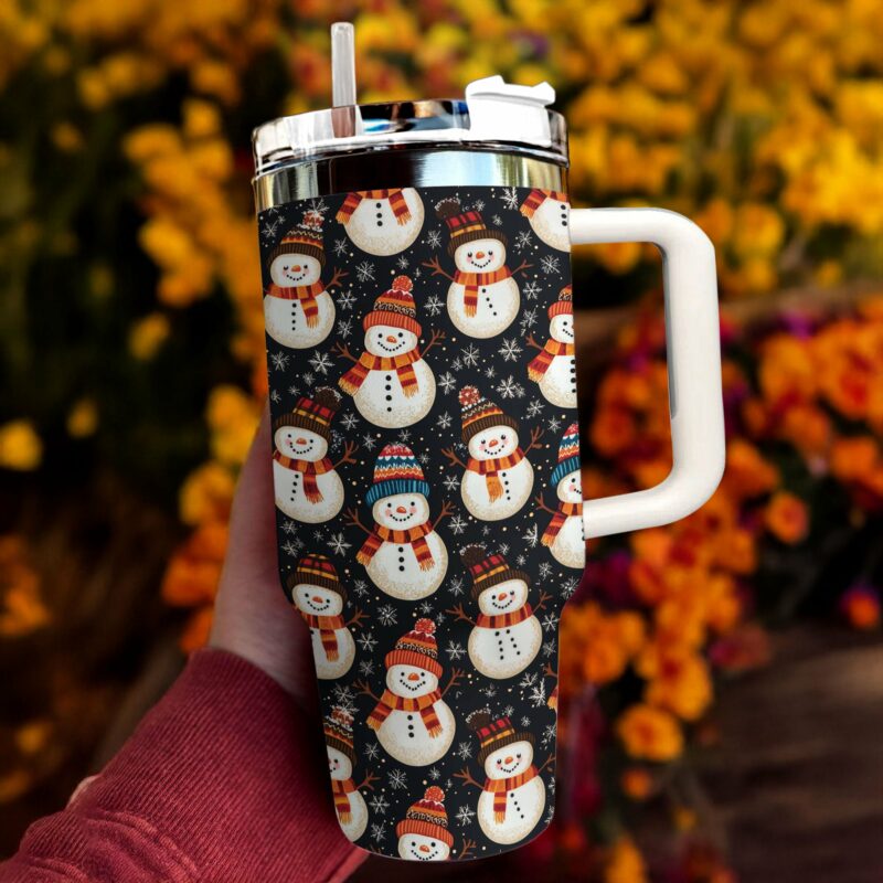 Snowman Joy Christmas Custom Stanley Quencher 40oz Stainless Steel Tumbler With Handle - Threewoofs - Image 2