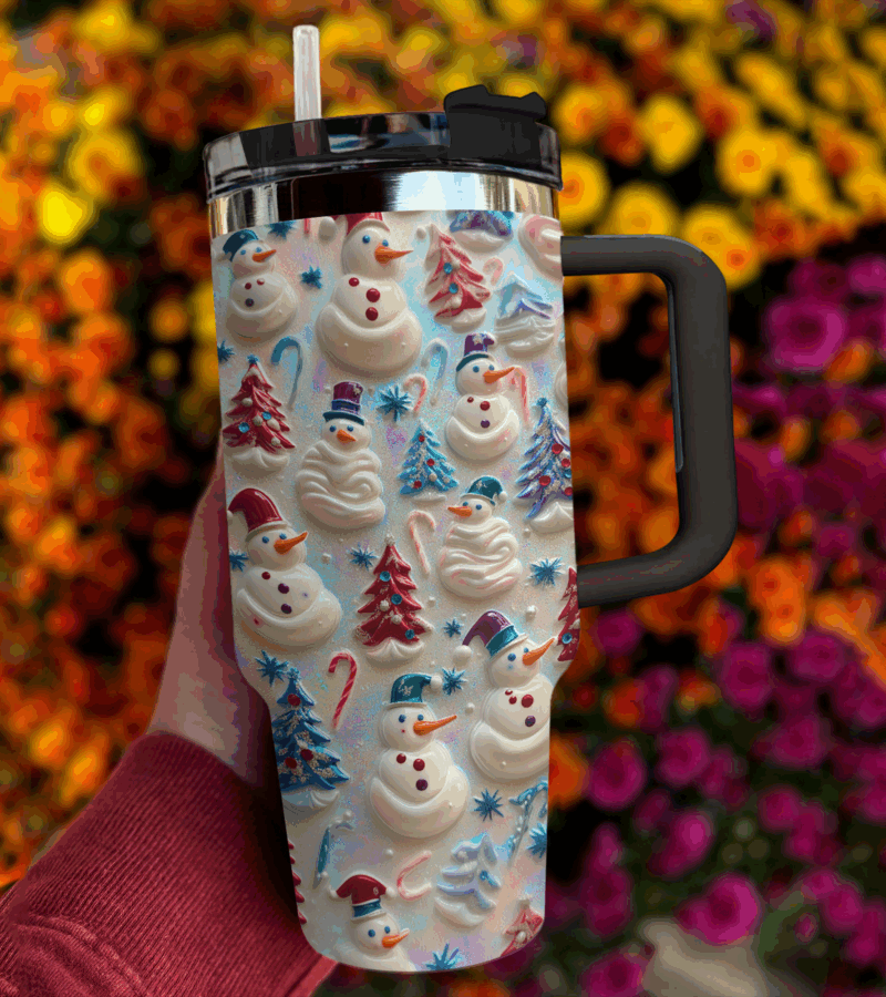Snowman Pattern Christmas Custom Stanley Quencher 40oz Stainless Steel Tumbler With Handle - Threewoofs - Image 3