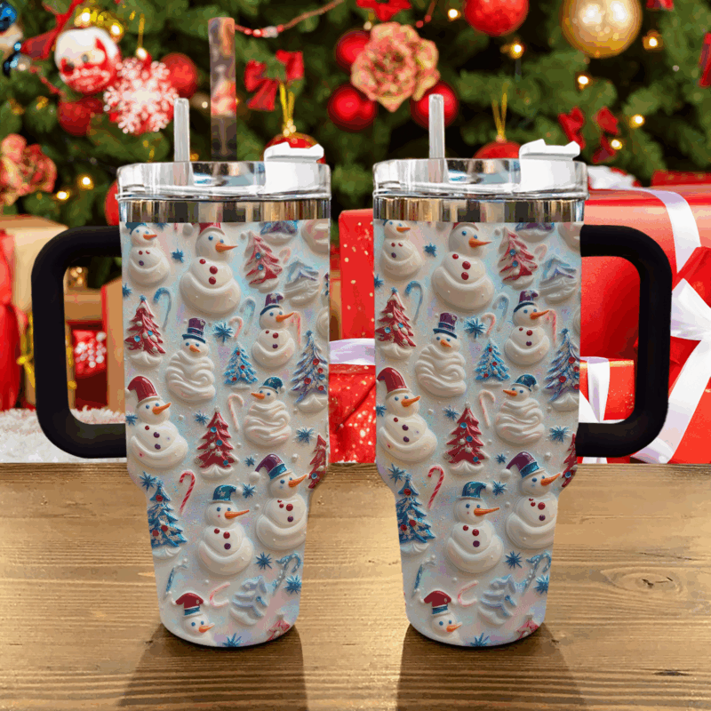 Snowman Pattern Christmas Custom Stanley Quencher 40oz Stainless Steel Tumbler With Handle - Threewoofs - Image 2