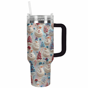 Snowman Pattern Christmas Custom Stanley Quencher 40oz Stainless Steel Tumbler With Handle - Threewoofs