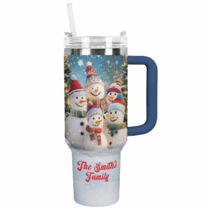 Snowmen Family Christmas Custom Stanley Quencher 40oz Stainless Steel Tumbler With Handle - Threewoofs