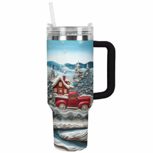Snowy Cabin Christmas Custom Stanley Quencher 40oz Stainless Steel Tumbler With Handle - Threewoofs