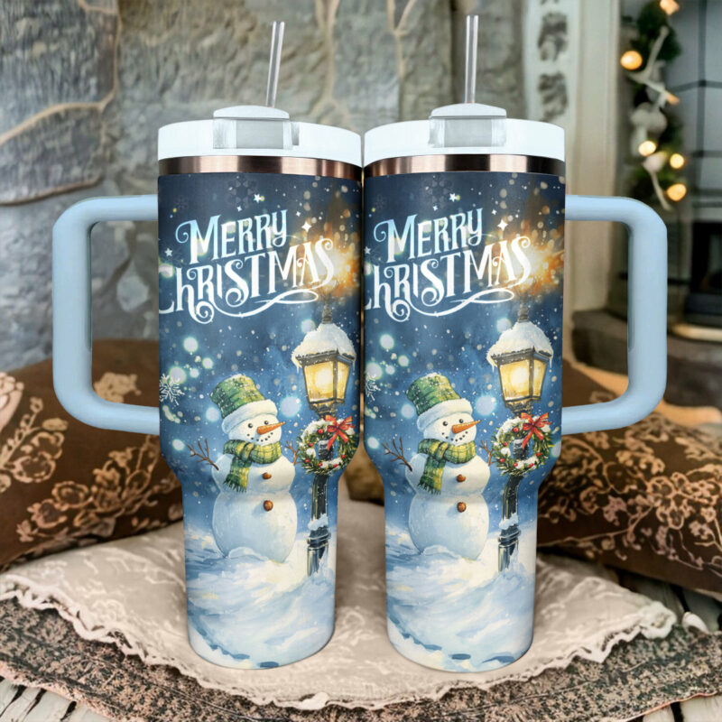 Snowy Charm Christmas Custom Stanley Quencher 40oz Stainless Steel Tumbler With Handle - Threewoofs - Image 3