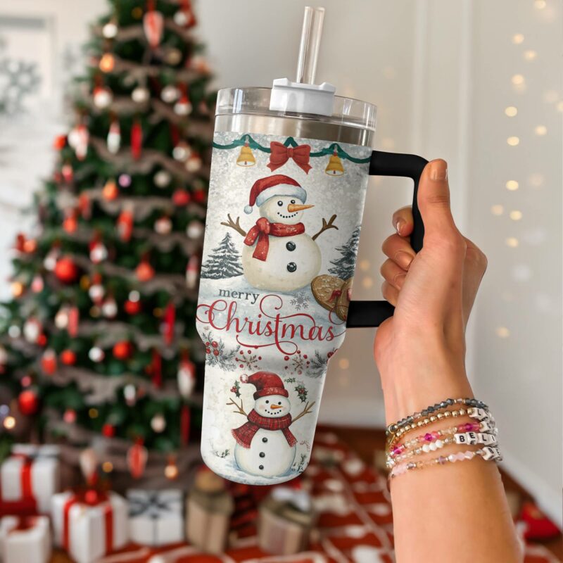 Snowy Christmas Custom Stanley Quencher 40oz Stainless Steel Tumbler With Handle - Threewoofs - Image 3