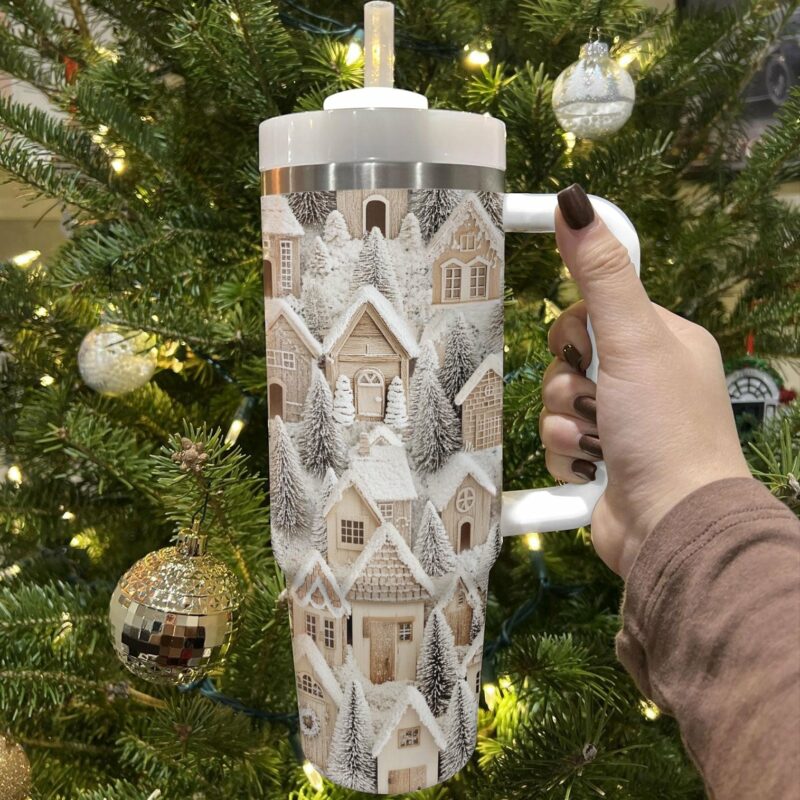Snowy Cottage Dreams Christmas Custom Stanley Quencher 40oz Stainless Steel Tumbler With Handle - Threewoofs - Image 2