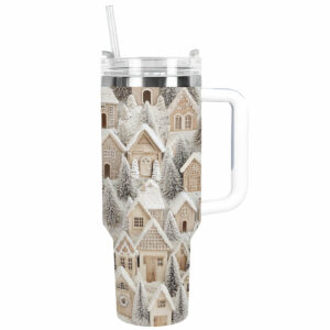Snowy Cottage Dreams Christmas Custom Stanley Quencher 40oz Stainless Steel Tumbler With Handle - Threewoofs