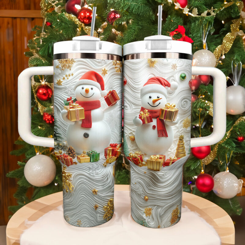 Snowy Delight Christmas Custom Stanley Quencher 40oz Stainless Steel Tumbler With Handle - Threewoofs - Image 3