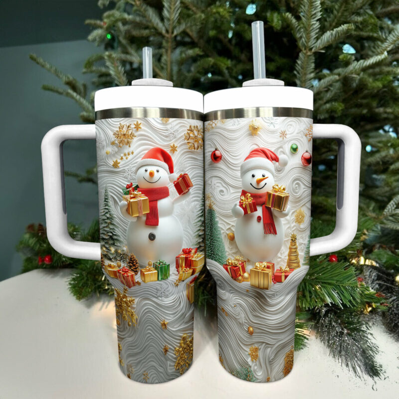 Snowy Delight Christmas Custom Stanley Quencher 40oz Stainless Steel Tumbler With Handle - Threewoofs - Image 2