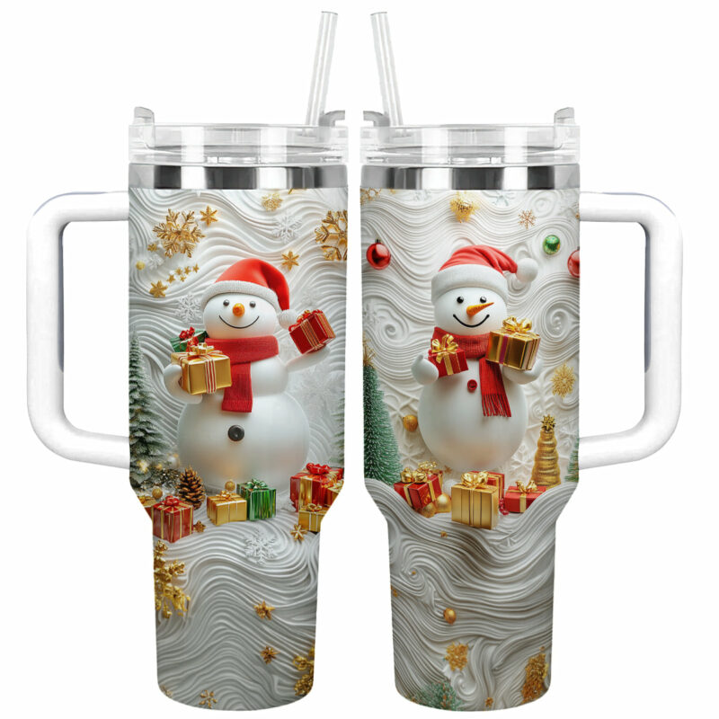Snowy Delight Christmas Custom Stanley Quencher 40oz Stainless Steel Tumbler With Handle - Threewoofs
