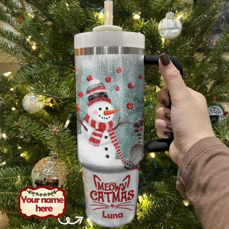 Snowy Friends Christmas Custom Stanley Quencher 40oz Stainless Steel Tumbler With Handle - Threewoofs - Image 2