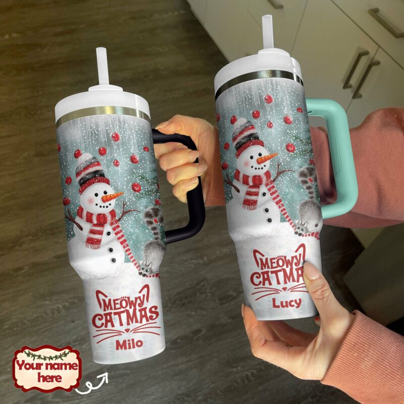 Snowy Friends Christmas Custom Stanley Quencher 40oz Stainless Steel Tumbler With Handle - Threewoofs - Image 3