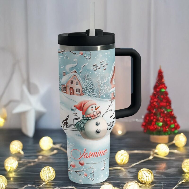 Snowy Serenade Christmas Custom Stanley Quencher 40oz Stainless Steel Tumbler With Handle - Threewoofs - Image 3