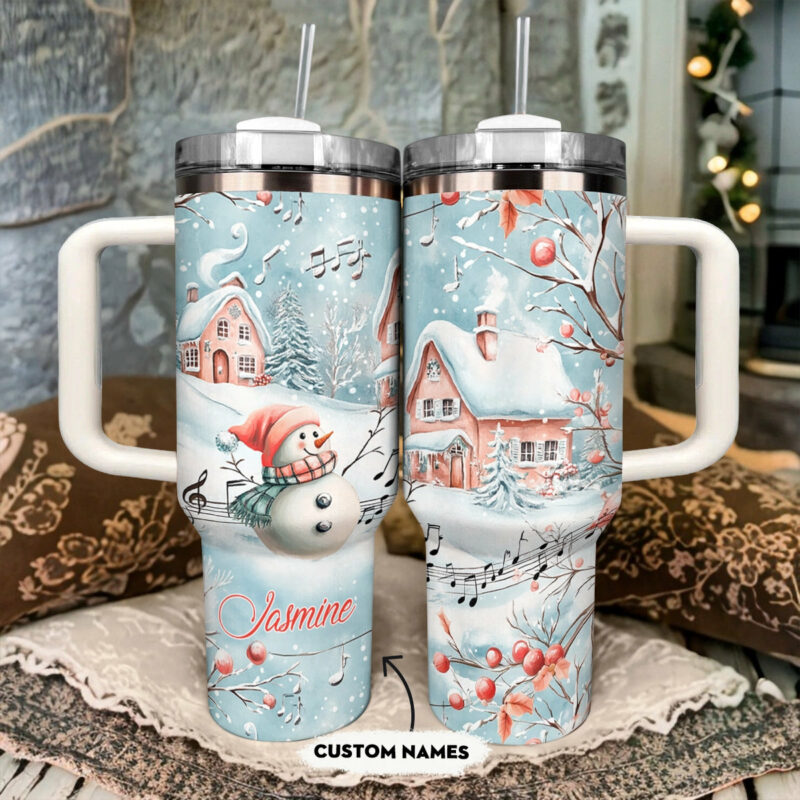 Snowy Serenade Christmas Custom Stanley Quencher 40oz Stainless Steel Tumbler With Handle - Threewoofs - Image 2