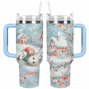 Snowy Serenade Christmas Custom Stanley Quencher 40oz Stainless Steel Tumbler With Handle - Threewoofs