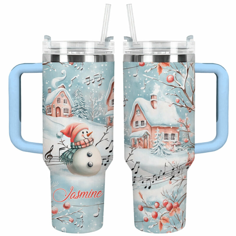 Snowy Serenade Christmas Custom Stanley Quencher 40oz Stainless Steel Tumbler With Handle - Threewoofs