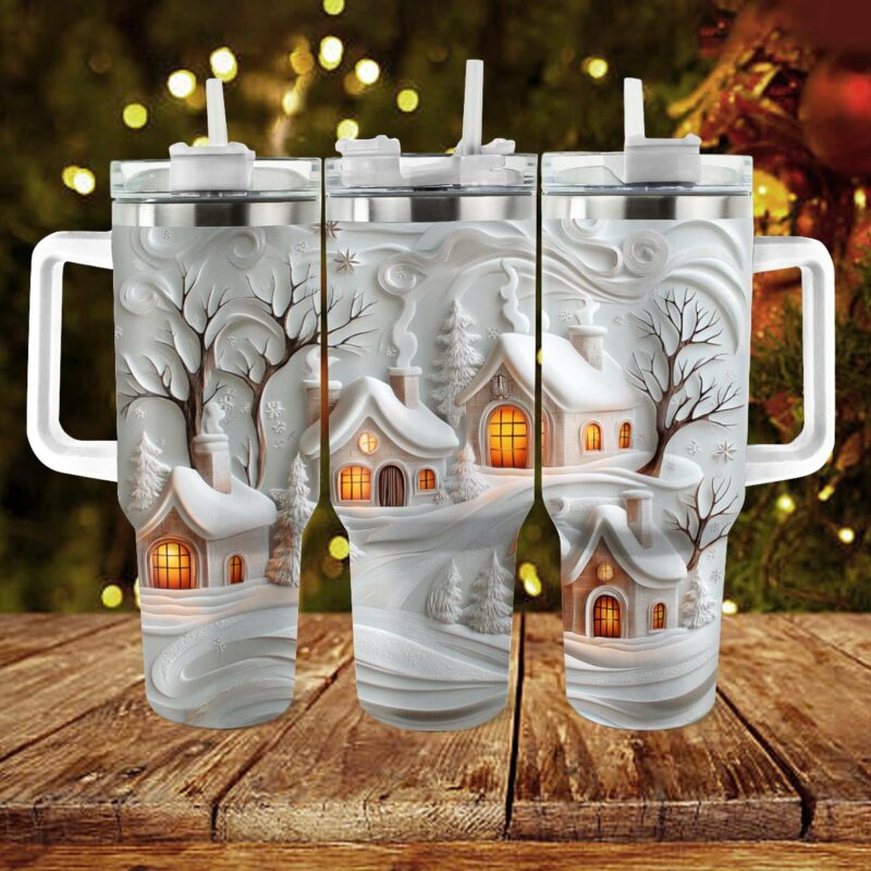Snowy Sips Christmas Custom Stanley Quencher 40oz Stainless Steel Tumbler With Handle - Threewoofs - Image 2