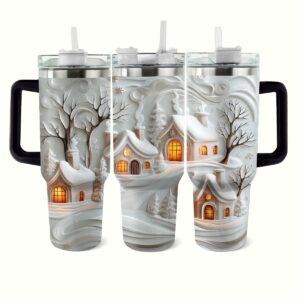 Snowy Sips Christmas Custom Stanley Quencher 40oz Stainless Steel Tumbler With Handle - Threewoofs