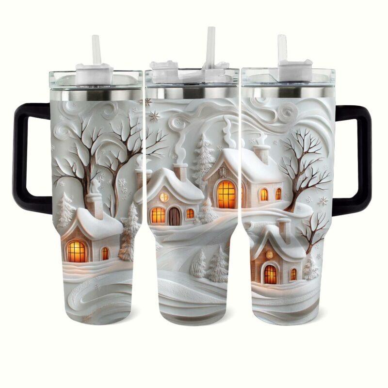 Snowy Sips Christmas Custom Stanley Quencher 40oz Stainless Steel Tumbler With Handle - Threewoofs