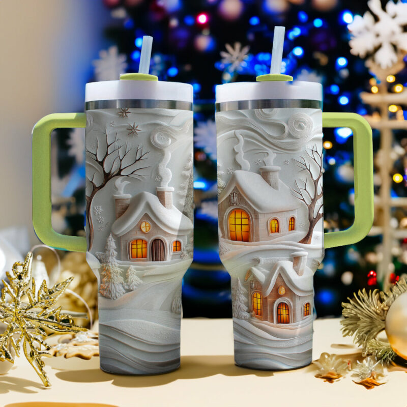Snowy Sips Christmas Custom Stanley Quencher 40oz Stainless Steel Tumbler With Handle - Threewoofs - Image 3