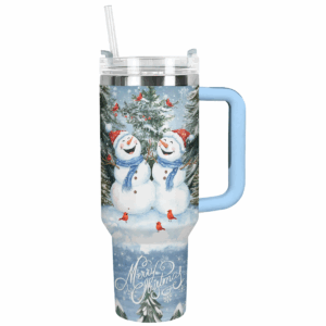Snowy Smiles Duo Christmas Custom Stanley Quencher 40oz Stainless Steel Tumbler With Handle - Threewoofs