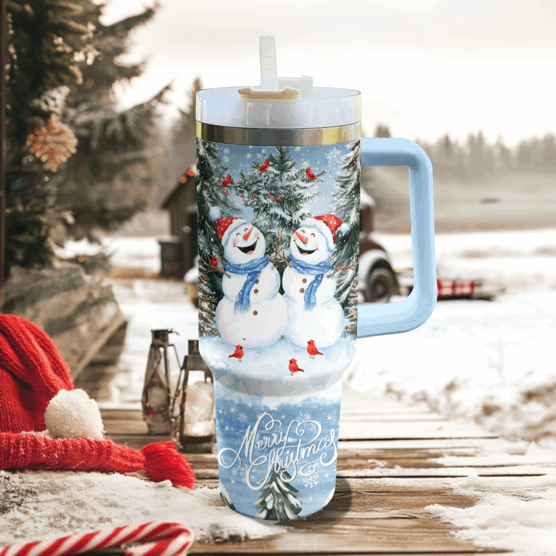 Snowy Smiles Duo Christmas Custom Stanley Quencher 40oz Stainless Steel Tumbler With Handle - Threewoofs - Image 2
