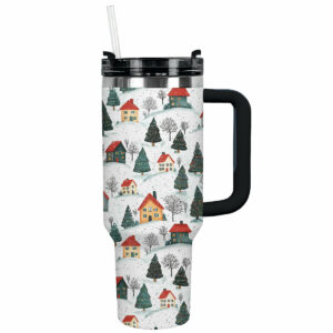 Snowy Village Christmas Custom Stanley Quencher 40oz Stainless Steel Tumbler With Handle - Threewoofs