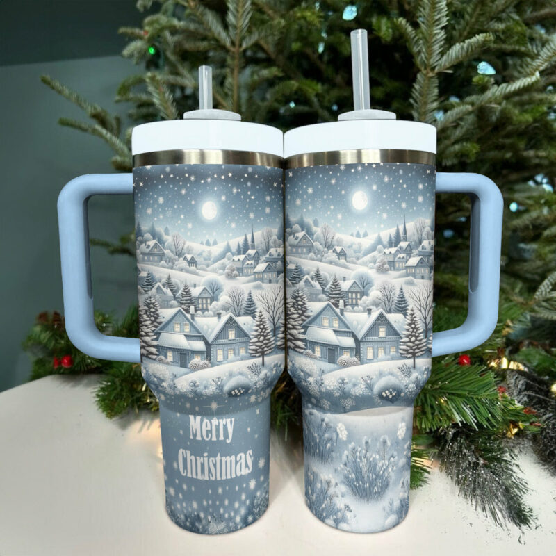 Snowy Wonderland Christmas Custom Stanley Quencher 40oz Stainless Steel Tumbler With Handle - Threewoofs - Image 2