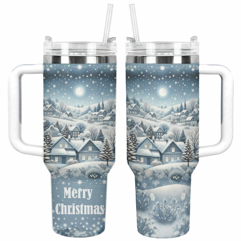 Snowy Wonderland Christmas Custom Stanley Quencher 40oz Stainless Steel Tumbler With Handle - Threewoofs