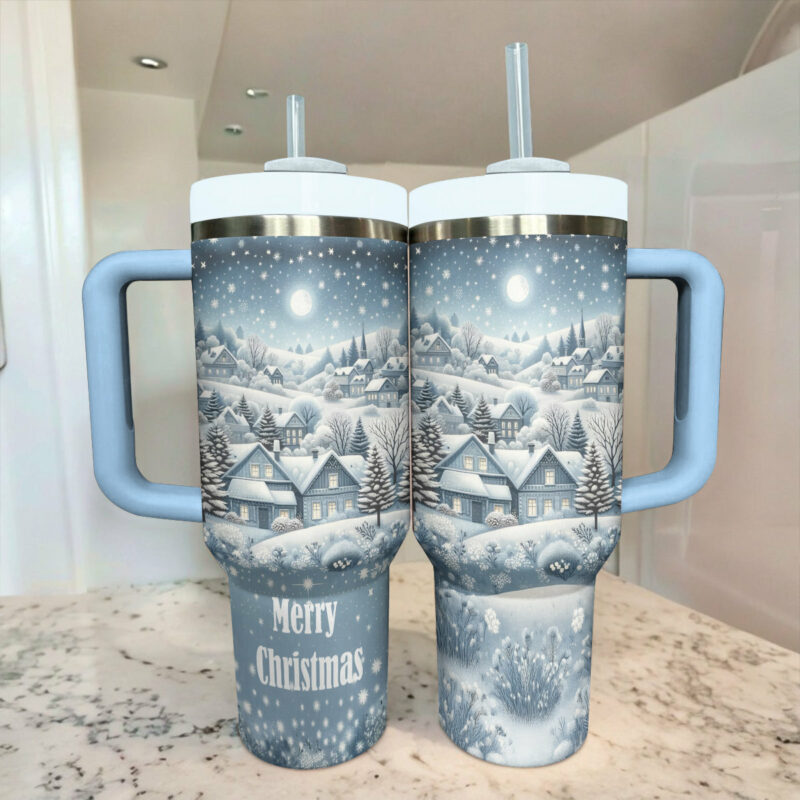 Snowy Wonderland Christmas Custom Stanley Quencher 40oz Stainless Steel Tumbler With Handle - Threewoofs - Image 3