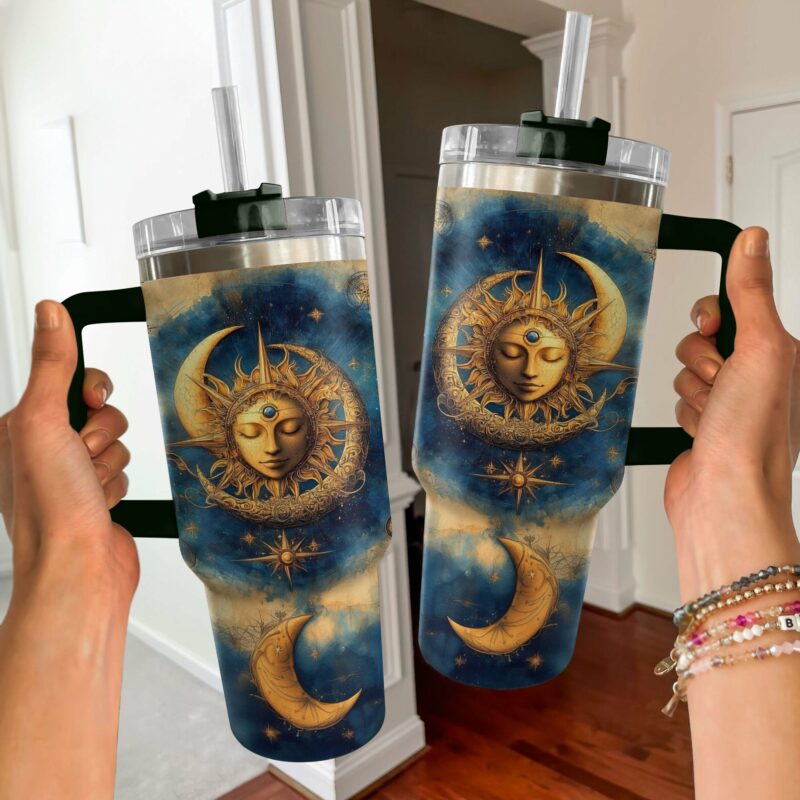 Solar serenity Custom Stanley Quencher 40oz Stainless Steel Tumbler With Handle - Threewoofs - Image 3