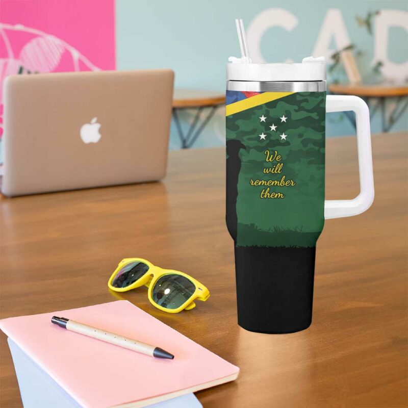 Solomon Islands Remembrance Day We Will Remember Them Custom Stanley Quencher 40oz Stainless Steel Tumbler With Handle - Threewoofs - Image 5