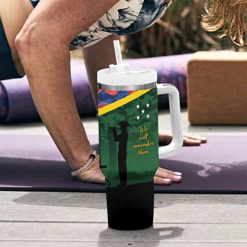 Solomon Islands Remembrance Day We Will Remember Them Custom Stanley Quencher 40oz Stainless Steel Tumbler With Handle - Threewoofs - Image 6