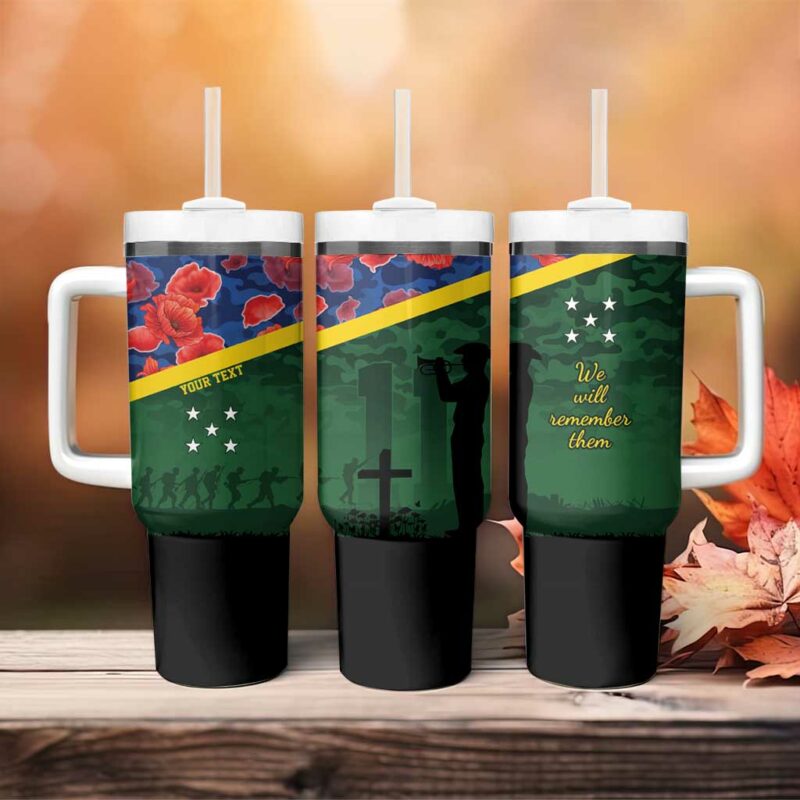 Solomon Islands Remembrance Day We Will Remember Them Custom Stanley Quencher 40oz Stainless Steel Tumbler With Handle - Threewoofs - Image 4