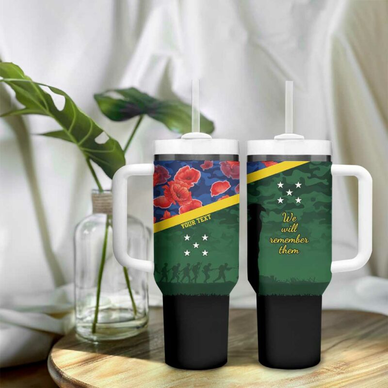 Solomon Islands Remembrance Day We Will Remember Them Custom Stanley Quencher 40oz Stainless Steel Tumbler With Handle - Threewoofs - Image 9