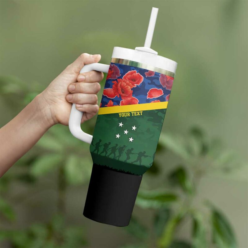 Solomon Islands Remembrance Day We Will Remember Them Custom Stanley Quencher 40oz Stainless Steel Tumbler With Handle - Threewoofs - Image 3