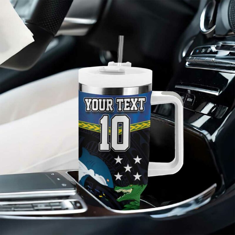 Solomon Islands Rugby Arty Shark and Crocodile Custom Stanley Quencher 40oz Stainless Steel Tumbler With Handle - Threewoofs - Image 8